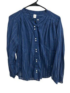 Gap Button-Down Blouse Blue Striped Cotton Long Sleeve Top Sz M Renaissance